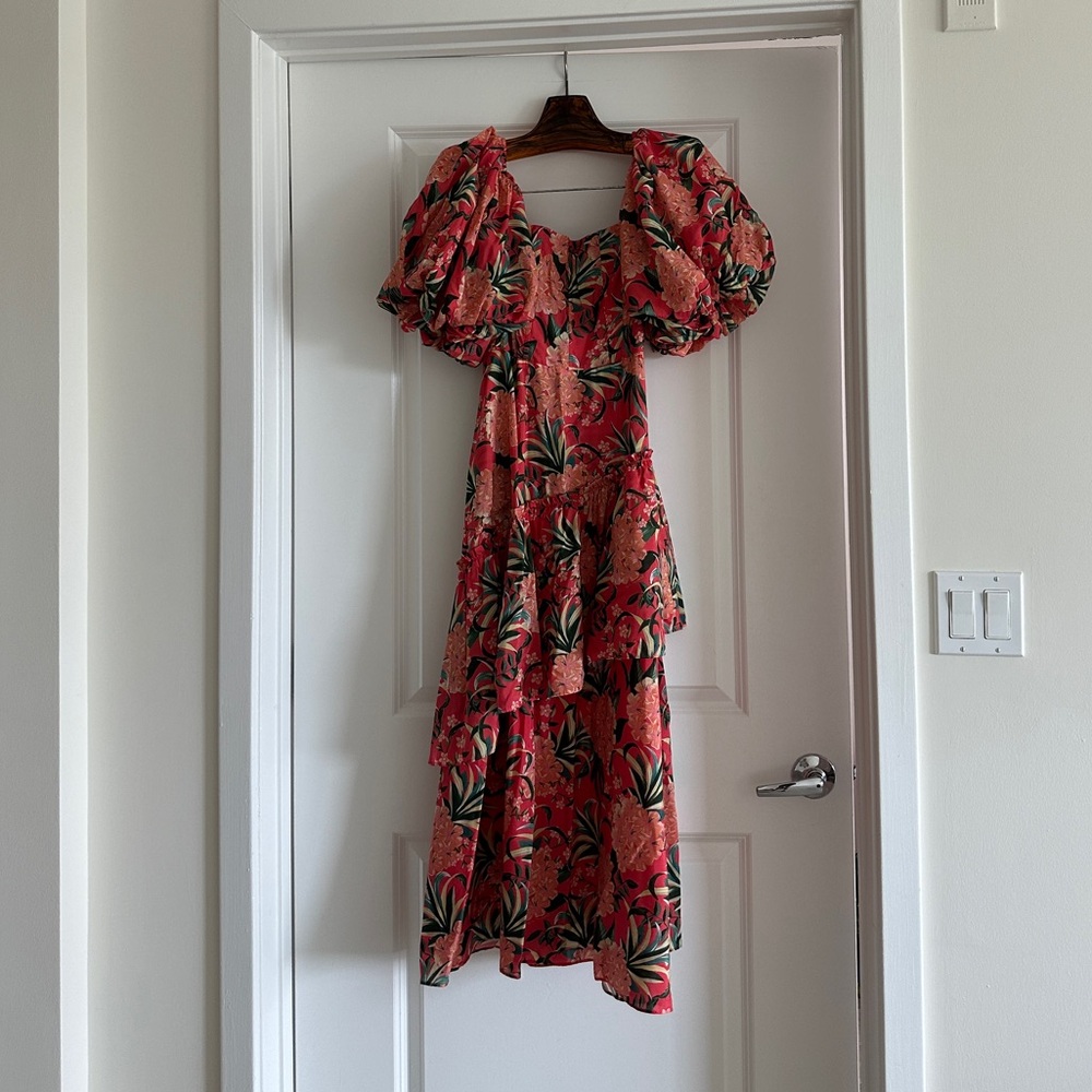 Farm Rio Red Pineapple Bloom Cut Out Midi Dress - Picture 3 of 9